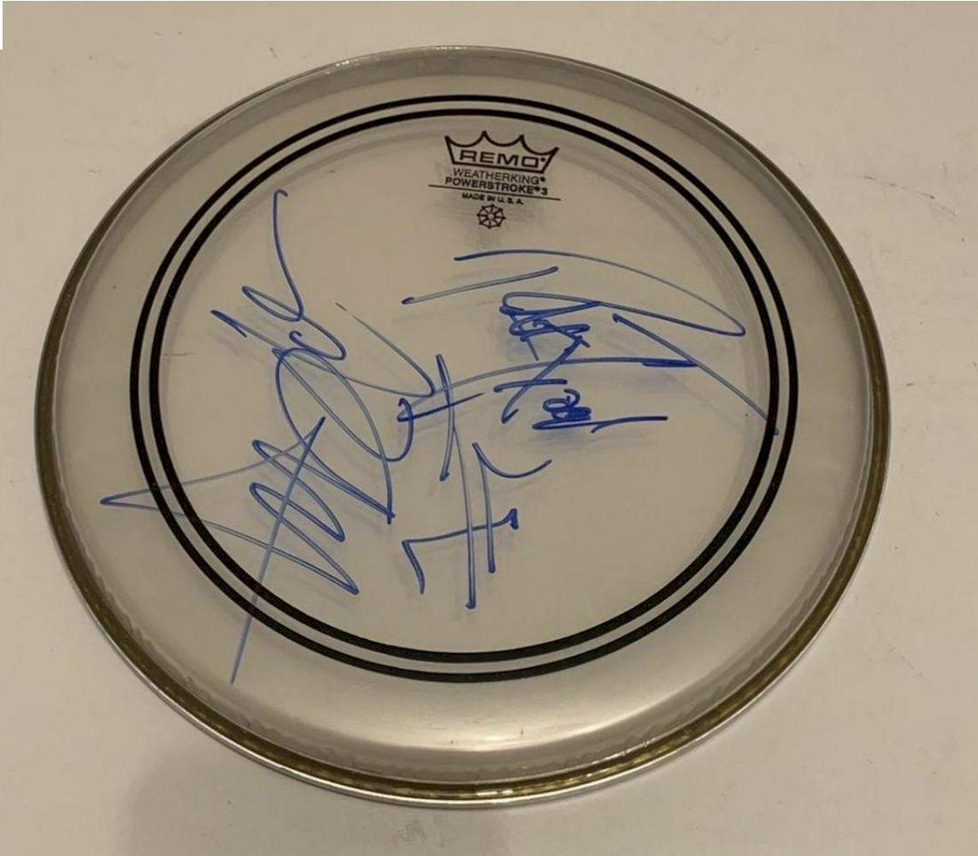 Metallica Fully Signed Drumskin Certified: This lot is a drumskin autographed by James Hetfield, Kirk Hammett, Robert Trujillo and Lars Ulrich of Metallica. Item comes with Certificate of Authenticity guaranteeing it for a lifetime.