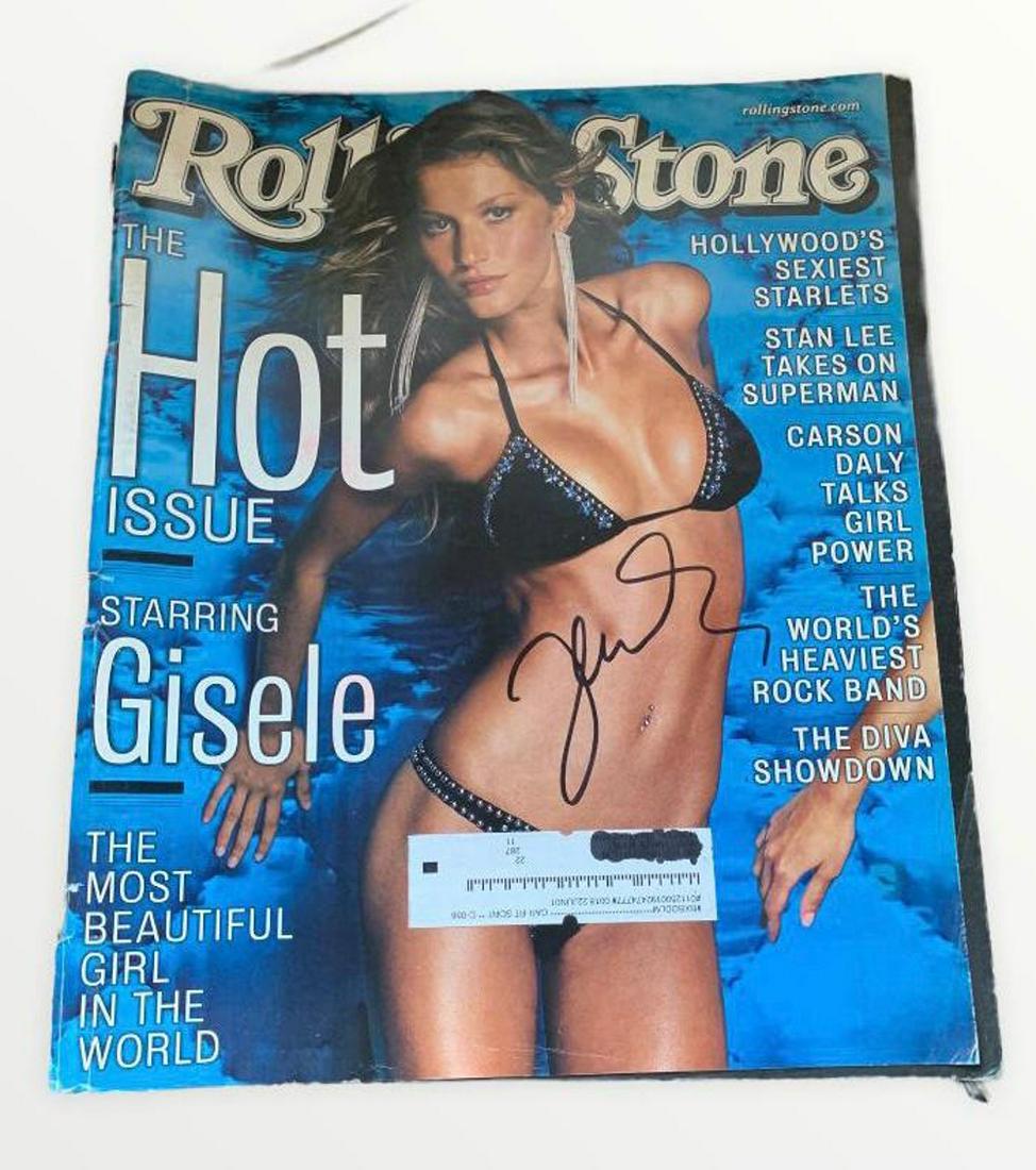 Gisele Signed Rolling Stone Magazine Certified: This lot is a Rolling Stone magazine, autographed by model Gisele. Item comes with Certificate of Authenticity guaranteeing it for a lifetime