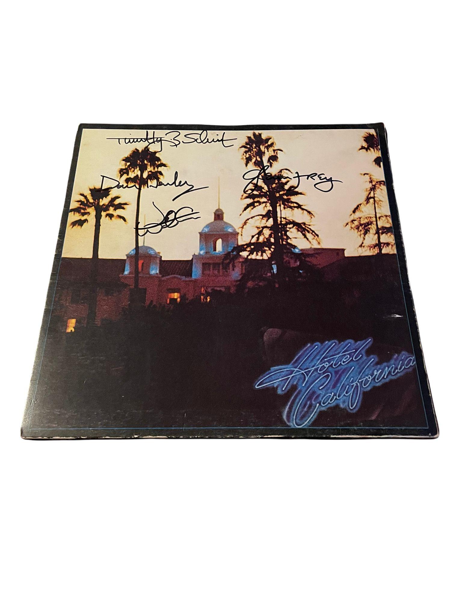 The Eagles Signed Hotel California Vinyl LP Certified: This lot is a vinyl LP (Hotel California) autographed by Glenn Frey, Joe Walsh, Timothy B.Schmit and Don Henley of The Eagles. Item comes with Certificate of Authenticity, guaranteeing it for a lifeti