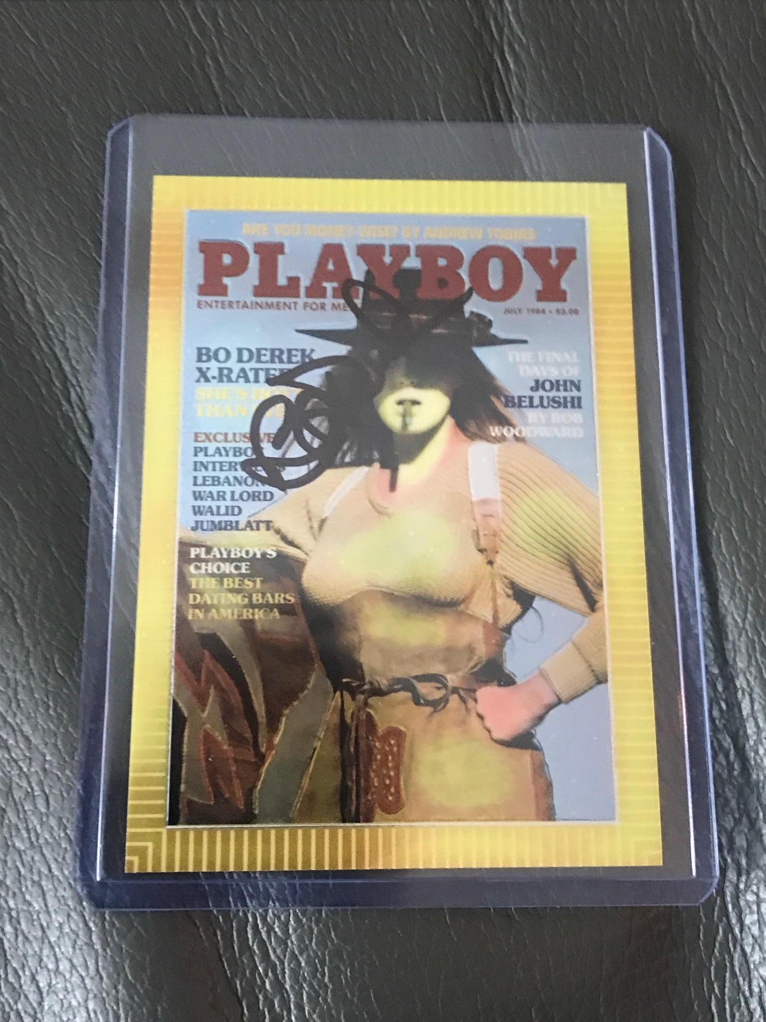 Bo Derek Signed Playboy Card Certified: This lot is a Playboy card autographed by Bo Derek. Item comes with Certificate of Authenticity, guaranteeing it for a lifetime.