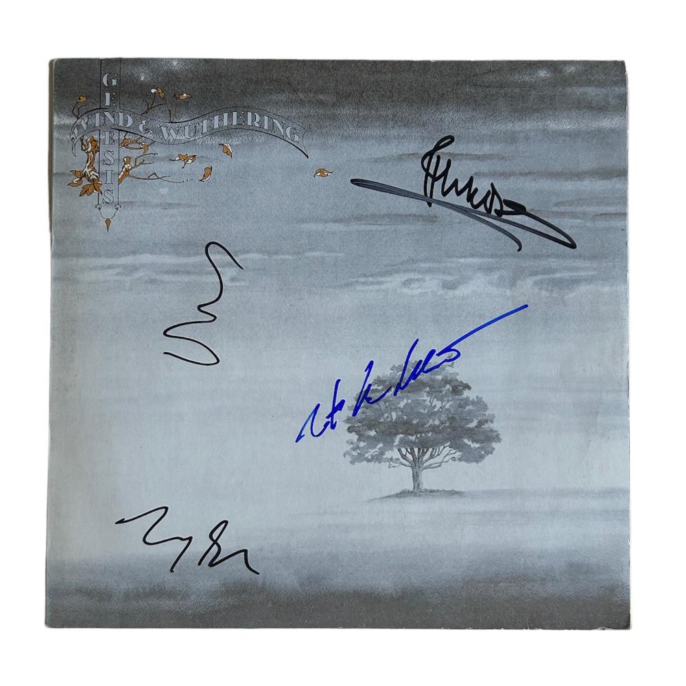 This lot is a vinyl LP (Wind & Wuthering) autographed by Phil Collins, Mike Rutherford, Steve: This lot is a vinyl LP (Wind & Wuthering) autographed by Phil Collins, Mike Rutherford, Steve Hackett and Tony Banks of Genesis. Genesis are an English rock band formed at Charterhouse School, Godalmi