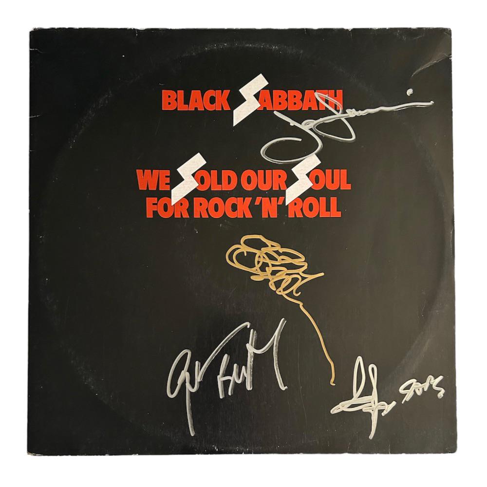 This lot is a 12" vinyl (We Sold Our Soul For Rock 'N' Roll) autographed by Ozzy Osbourne, Tony: This lot is a 12" vinyl (We Sold Our Soul For Rock 'N' Roll) autographed by Ozzy Osbourne, Tony Iommi, Geezer Butler and Bill Ward of Black Sabbath. Black Sabbath were an English rock band formed in B