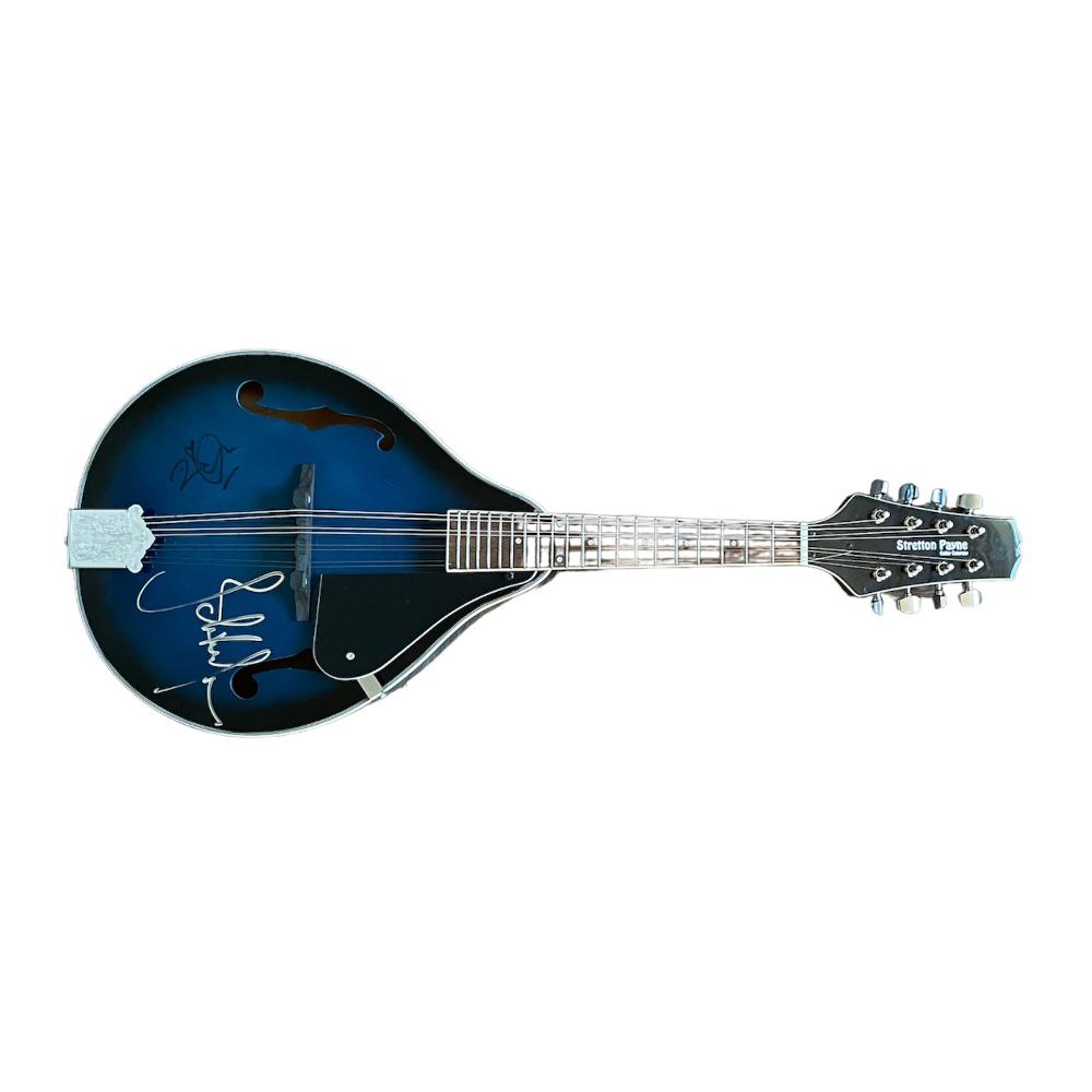 Led Zeppelin Signed Mandolin Certfied: This lot is a Stretton Payne mandolin , autographed on the body by Robert Plant and John Paul Jones of Led Zeppelin.