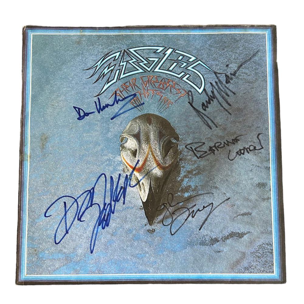 The Eagles Signed 'Their Greatest Hits' Vinyl LP: This lot is a vinyl LP ' Their Greatest Hits' autographed by Don Henley, Don Felder, Glenn Frey, Bernie Leadon and Randy Meisner of The Eagles. This item was signed in London UK on 20th March 2008. Th