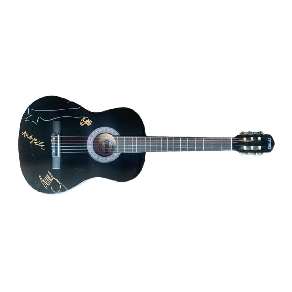 Oasis Fully Signed Acoustic Guitar Certified: This lot is an acoustic guitar autographed by Noel Gallagher, Liam Gallagher, Gem Archer and Andy Bell of Oasis
