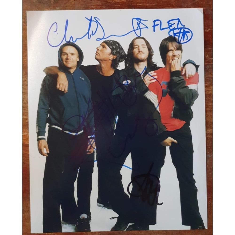 Red Hot Chili Peppers RHCP Fully Signed Photograph Certified: This lot is a 10 x 8” photograph autographed by Anthony Kiedis. John Frusciante, Flea and Chad Smith of Red Hot Chili Peppers. Item comes with Certificate of Authenticity, guaranteeing it for a 