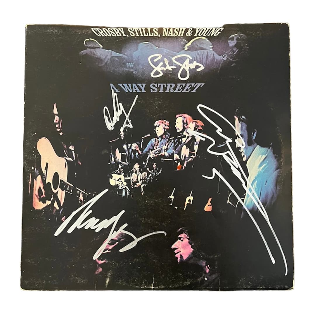 Crosby Stills Nash And Young CSNY Signed 4 Way Street Vinyl LP: This lot is a Crosby Stills Nash And Young CSNY Signed 4 Way Street Vinyl LP. Crosby, Stills & Nash (CSN) were a folk rock supergroup made up of American singer-songwriters David Crosby and Stephen St