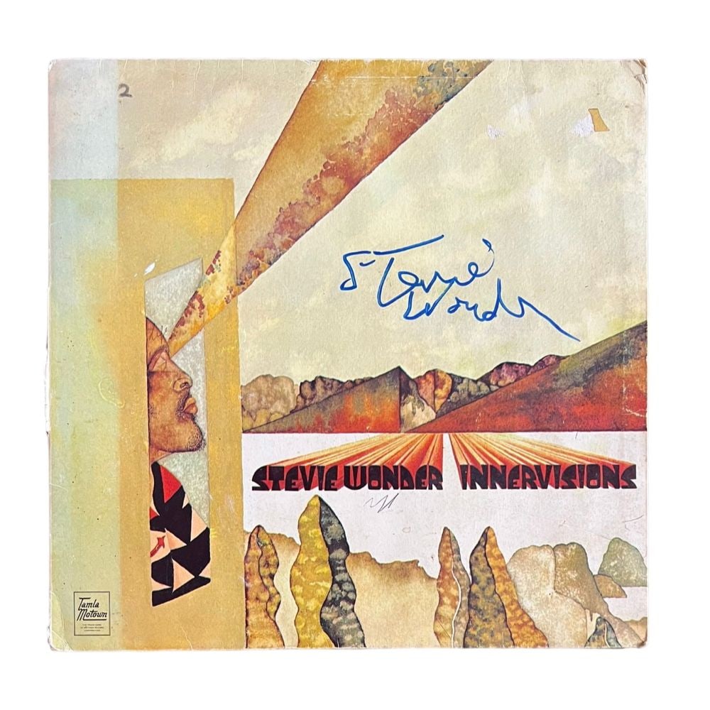 Stevie Wonder Signed Innervisions Vinyl LP Certified: This lot is a vinyl LP 'Innervisions' autographed by Stevie Wonder. Stevland Hardaway Morris (May 13, 1950), known professionally as Stevie Wonder, is an American singer-songwriter. He is credited as 