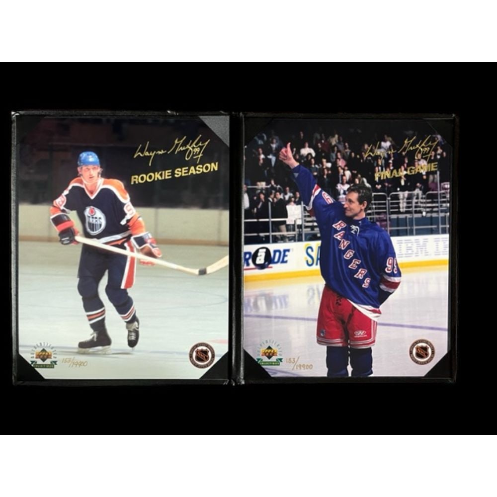 Wayne Gretzky Upper Deck Authenticated Facsimile Photo with Gold Stamp: This lot is a Wayne Gretzky Upper Deck Authenticated Facsimile Photo with Gold Stamp. This UDA was done to commemorate Wayne’s retirement from hockey. The piece sold out immediately. The photo shows
