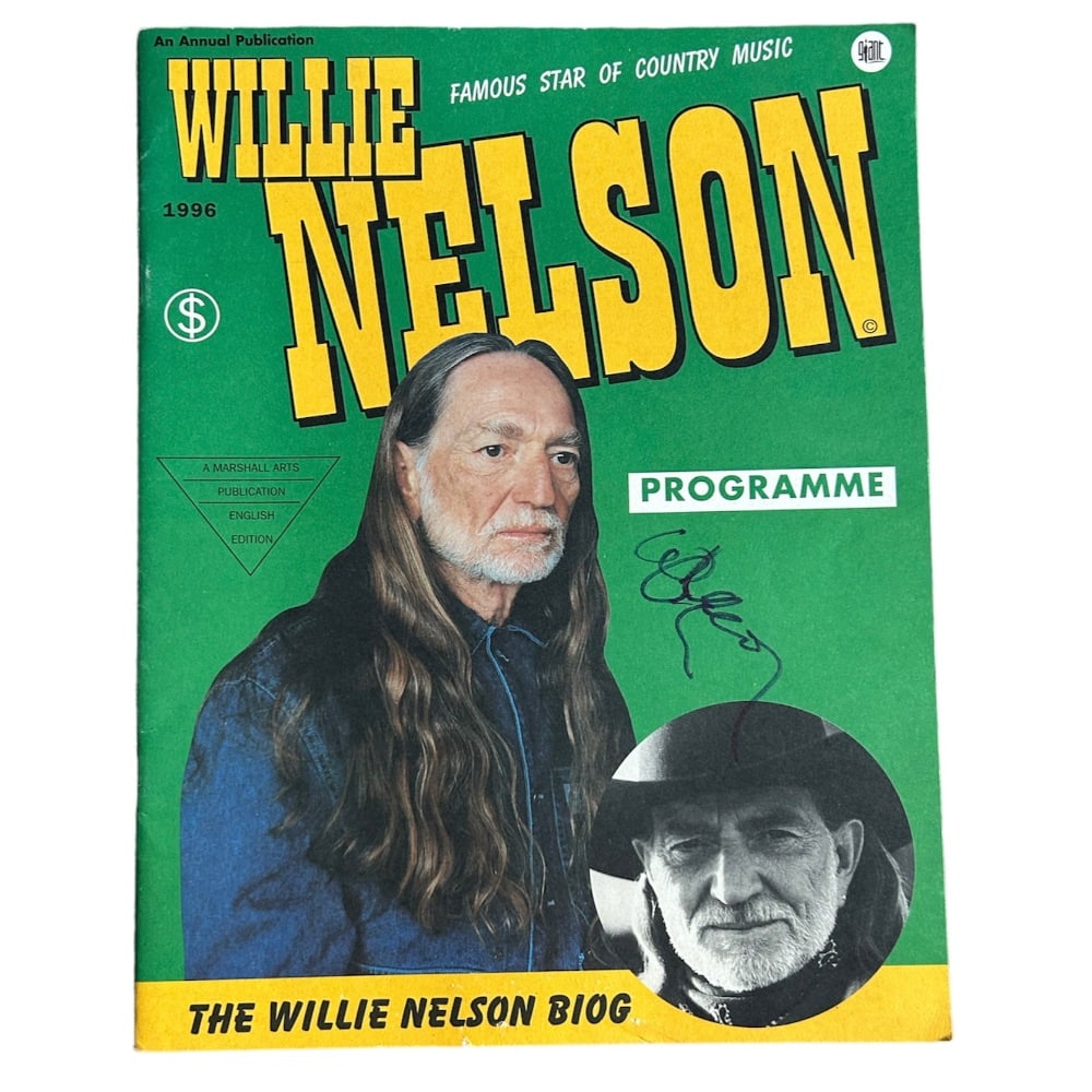 Willie Nelson Signed 1996 Tour Programme: This lot is a 1996 tour programme and Willie Nelson Biography, autographed on the cover by Willie Nelson. Willie Hugh Nelson is an American country musician. The critical success of the album Shotgun