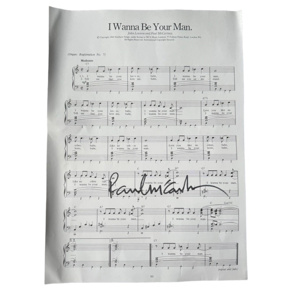 Paul McCartney Signed Sheet Music: This lot is a Piece of Sheet Music 'I Wanna Be Your Man' autographed by Sir Paul McCartney of The Beatles. Item comes with Certificate of Authenticity, guaranteeing it for a lifetime.