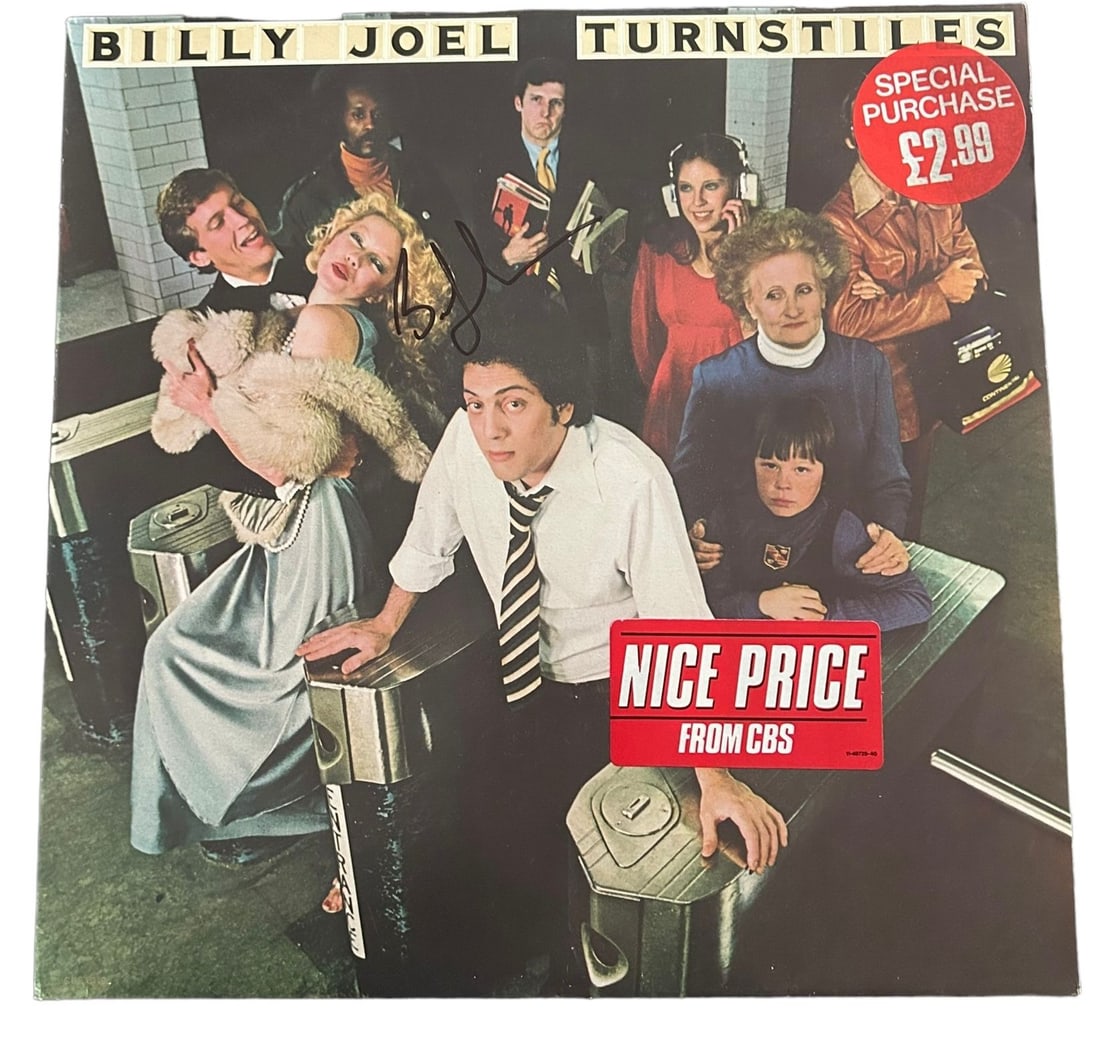 Billy Joel Signed Turnstiles Vinyl LP: This lot is a vinyl LP (Turnstiles) autographed on the front cover in black sharpie pen by Billy Joel. Item is authenticated by HSA and comes with affixed HSA Tamper-Proof hologram with interactive QR