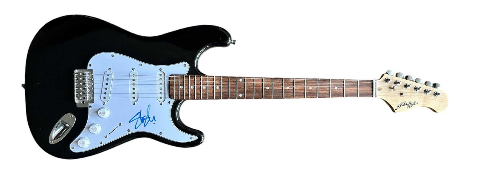 Slash Signed Electric Guitar: This lot is an electric guitar, autographed on the pickguard in blue sharpie pen by Slash of Guns N Roses. Item comes with Certificate of Authenticity, guaranteeing it for a lifetime.