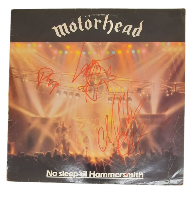 Motorhead Signed Vinyl LP: This lot is a vinyl LP (No Sleep 'til Hammersmith) autographed by Lemmy, Phil Campbell and Mikkey Dee of Motorhead. Item comes with third-party authentication and affixed tamper-proof holographic QR s