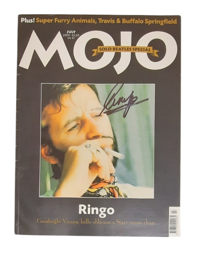 Ringo Starr Signed July 2001 The Beatles Mojo Magazine: This lot is a July 2001 Mojo Magazine, autographed by Ringo Starr. Item comes with third-party authentication and affixed tamper-proof holographic QR sticker leading to item details and scoring.