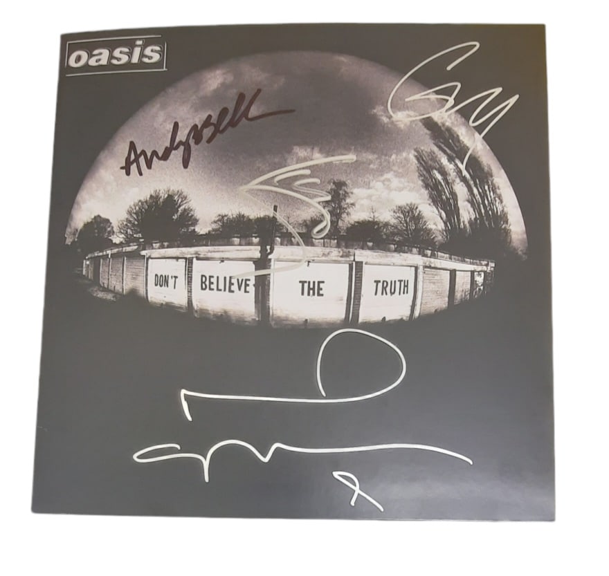 Oasis Signed Vinyl LP: This lot is a vinyl LP (Don't Believe The Truth) autographed by Noel Gallagher, Liam Gallagher, Gem Archer and Andy Bell of Oasis. Item comes with third-party authentication and affixed tamper-proof h