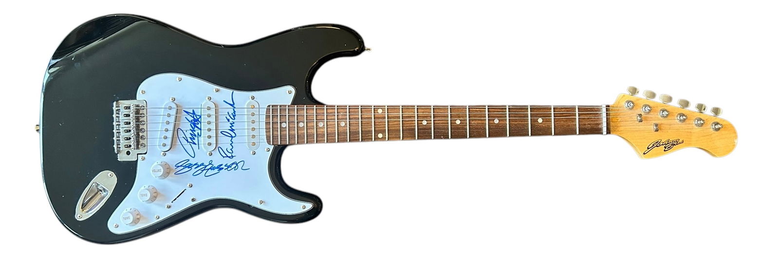 The Beatles Signed Electric Guitar: This lot is an electric guitar, autographed by Paul McCartney, George Harrison and Ringo Starr of The Beatles. Item comes with third-party authentication and affixed tamper-proof holographic QR sticke