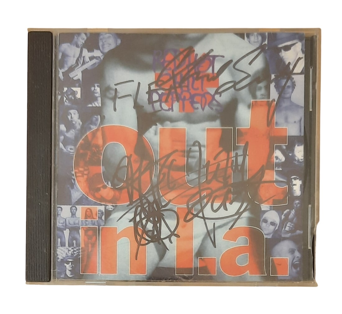 Red Hot Chili Peppers Signed CD: This lot is a CD (Out In L.A.) autographed by Anthony Kiedis, Chad Smith, Flea and John Frusciante of Red Hot Chili Peppers. Item comes with third-party authentication and affixed tamper-proof hologra