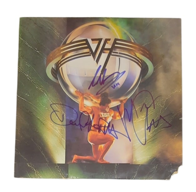 Van Halen Signed Vinyl LP: This lot is a vinyl LP (5150) autographed by Eddie Van Halen, Mark Anthony and David Lee Roth of Van Halen. Item comes with third-party authentication and affixed tamper-proof holographic QR sticker l