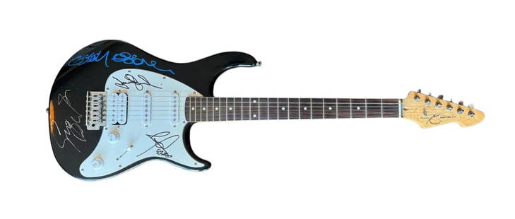 Black Sabbath Signed Electric Guitar: This lot is an electric guitar, autographed on the body by Ozzy Osbourne and Geezer Butler and on the pickguard by Tony Iommi and Bill ward of Black Sabbath. Item is authenticated by HSA and comes wit
