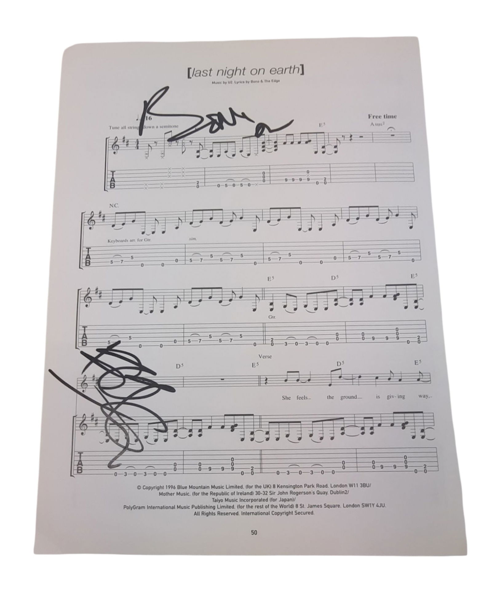 U2 Signed Sheet Music (1 of 1)