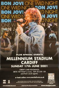 Bon Jovi Original Promotional Poster: This lot is a 60x40" original (Bon Jovi) promotional poster in ashdel format, for the 2001 Millenium Stadium Concert in Cardiff (One Wild Night). Item comes with COA guaranteeing the item as original