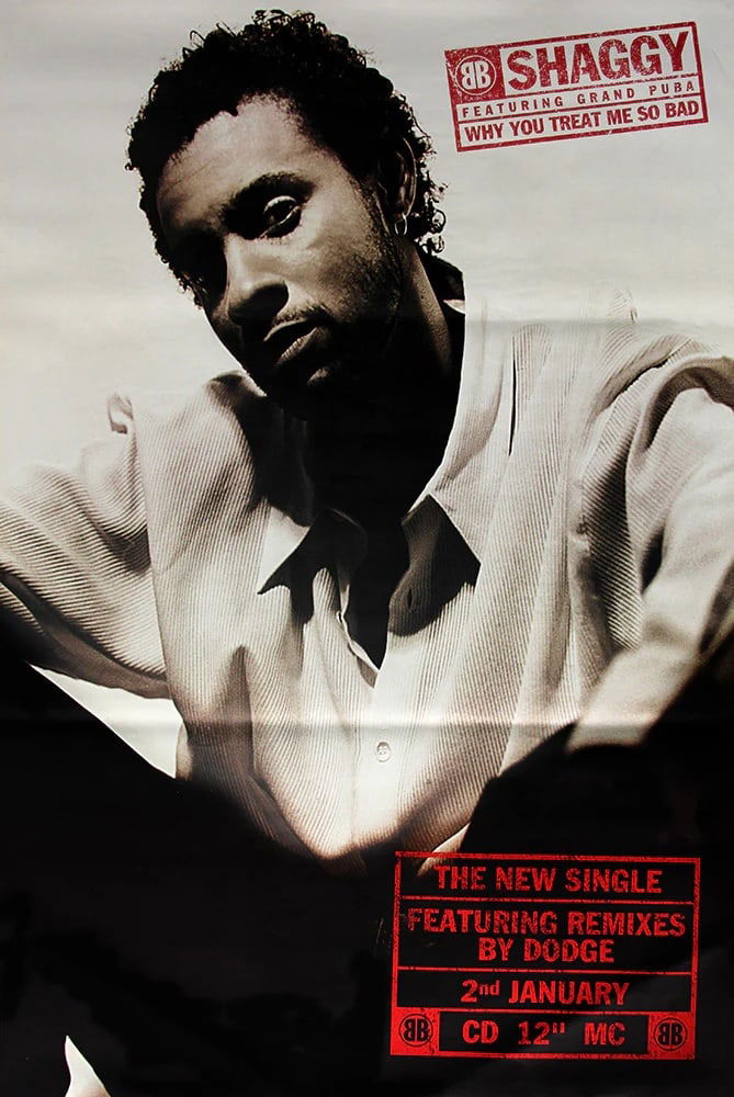 Shaggy Original Promotional Poster: This lot is a 60x40" original (Shaggy) promotional poster in ashdel format for the single release (Why You Teat Me So Bad). Item comes with COA guaranteeing the item as original for a lifetime.