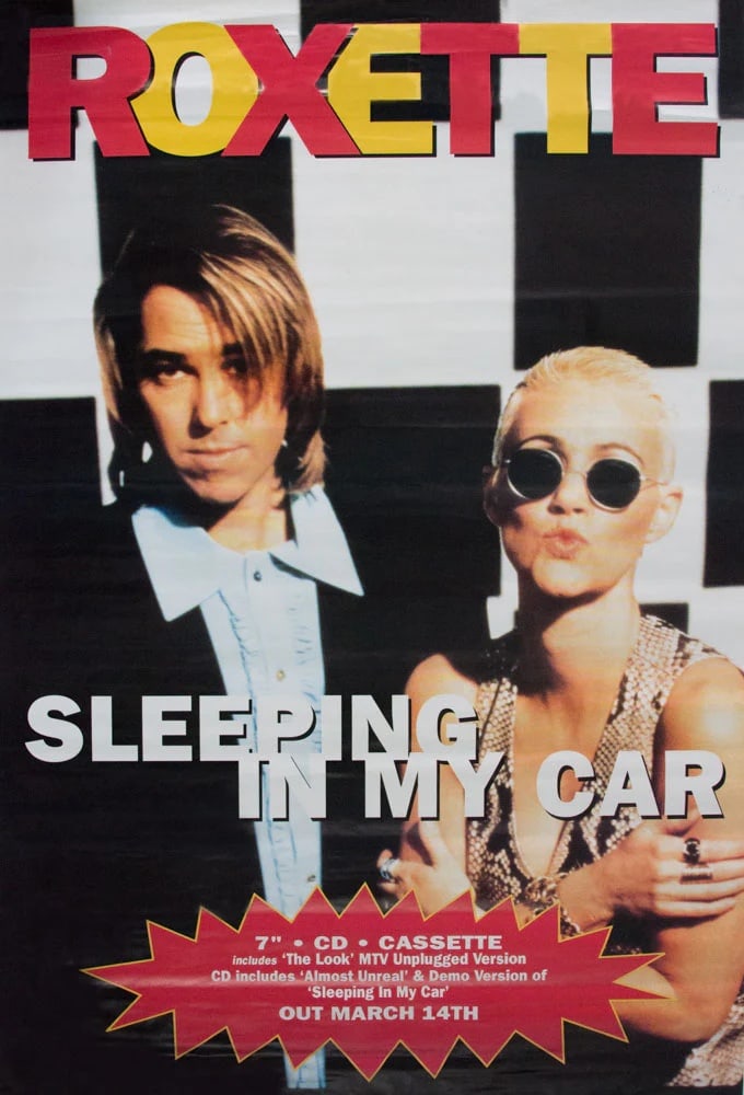 Roxette Original Promotional Poster: This lot is a 60x40" original (Roxette) promotional poster in ashdel format for the single release (Sleeping In My Car). Item comes with COA guaranteeing the item as original for a lifetime.