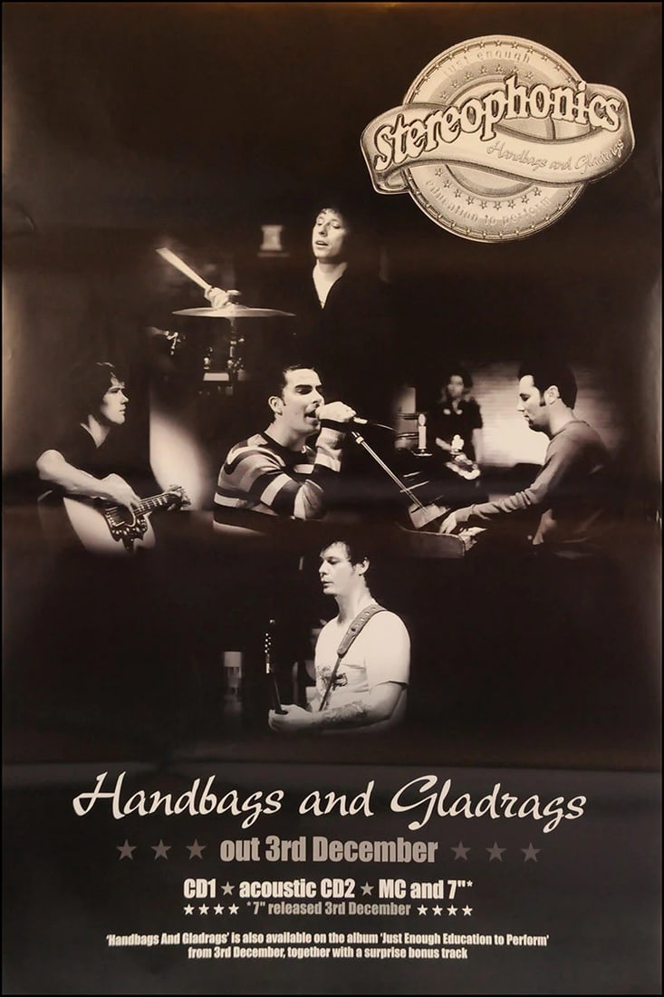 Stereophonics Original Promotional Poster: This lot is a 60x40" original (Stereophonics)litho-printed promotional poster in ashdel format for the single release (Handbags & Gladrags). Item comes with COA guaranteeing the item as original for a