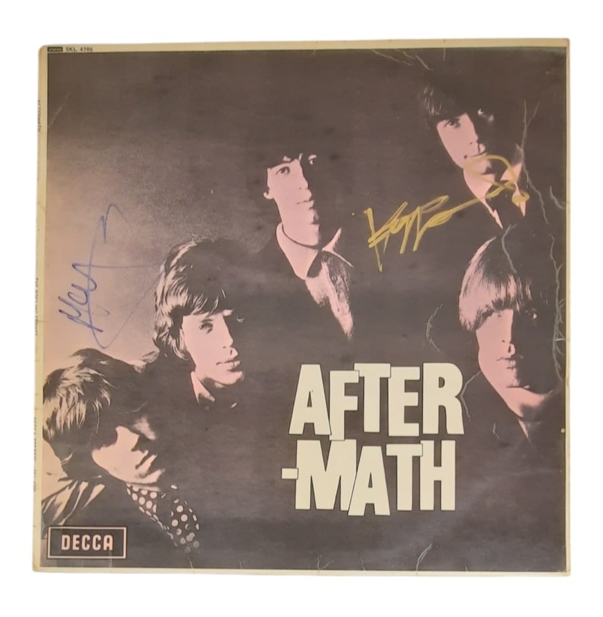 The Rolling Stones Signed Vinyl LP: This lot is a vinyl LP (After-Math) autographed by Mick Jagger and Keith Richards of The Rolling Stones. Item comes with third-party authentication and affixed tamper-proof holographic QR sticker lead
