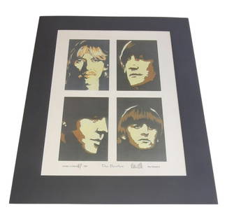 The Beatles Signed Limited Edition Print: This lot is a limited edition print of The Beatles (1st Edition 107/250), autographed by the artist Paul Howell.