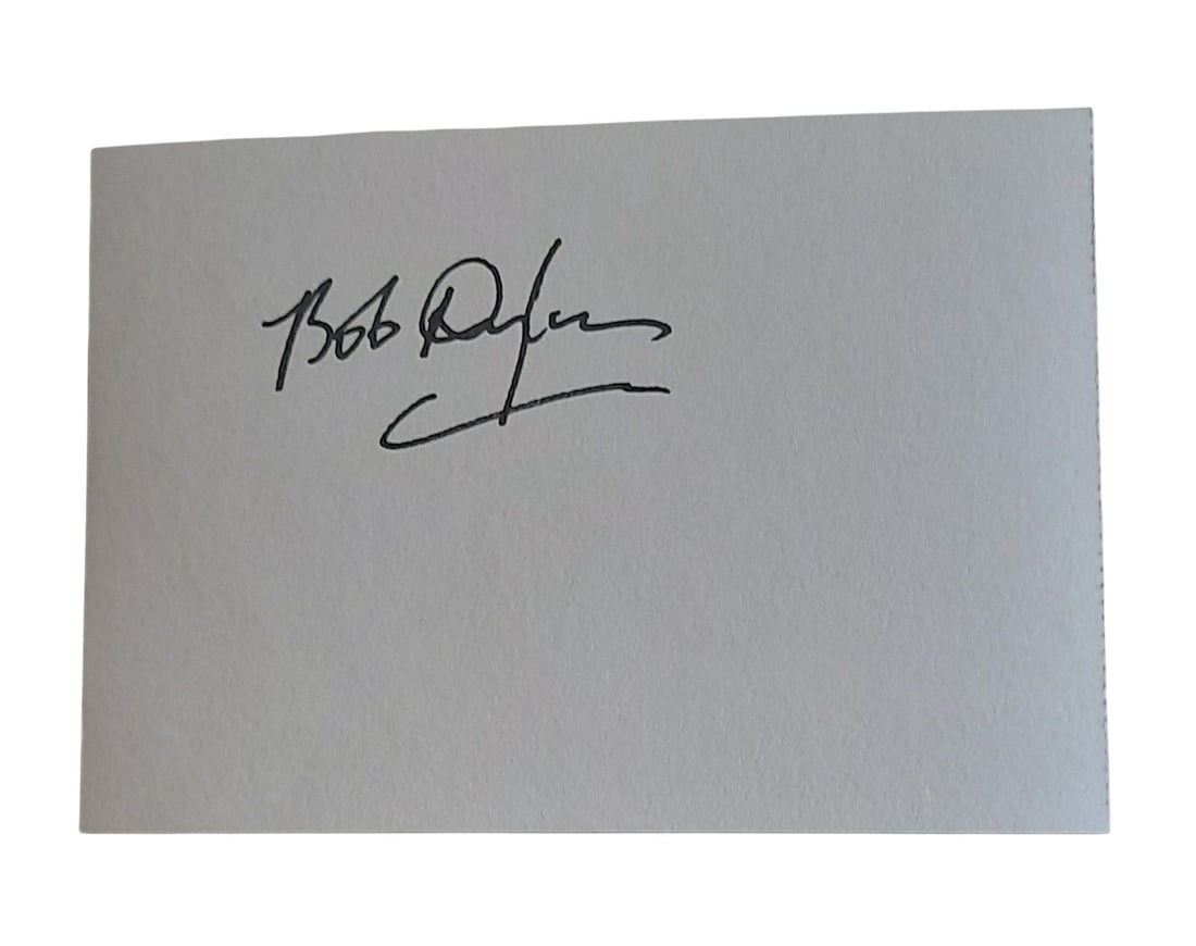 Bob Dylan Signed Cut Sheet: This lot is a cut sheet, autographed by Bob Dylan. Item is authenticated by HSA and comes with affixed HSA Tamper-Proof hologram with interactive QR code, containing item details and Authentiscore.