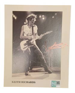 Keith Richards Signed 8x10" Photograph: This lot is an 8x10" photograph, autographed by Keith Richards of The Rolling Stones. Item comes with third-party authentication and affixed tamper-proof holographic QR sticker leading to item details
