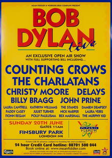 Bob Dylan Finsbury Park Original Promotional Poster: This lot is a 30x20" original (Bob Dylan - Finsbury Park) promotional poster for the live show in Finsbury Park, summer of 2004 in London. Item comes with COA guaranteeing the item as original for a l