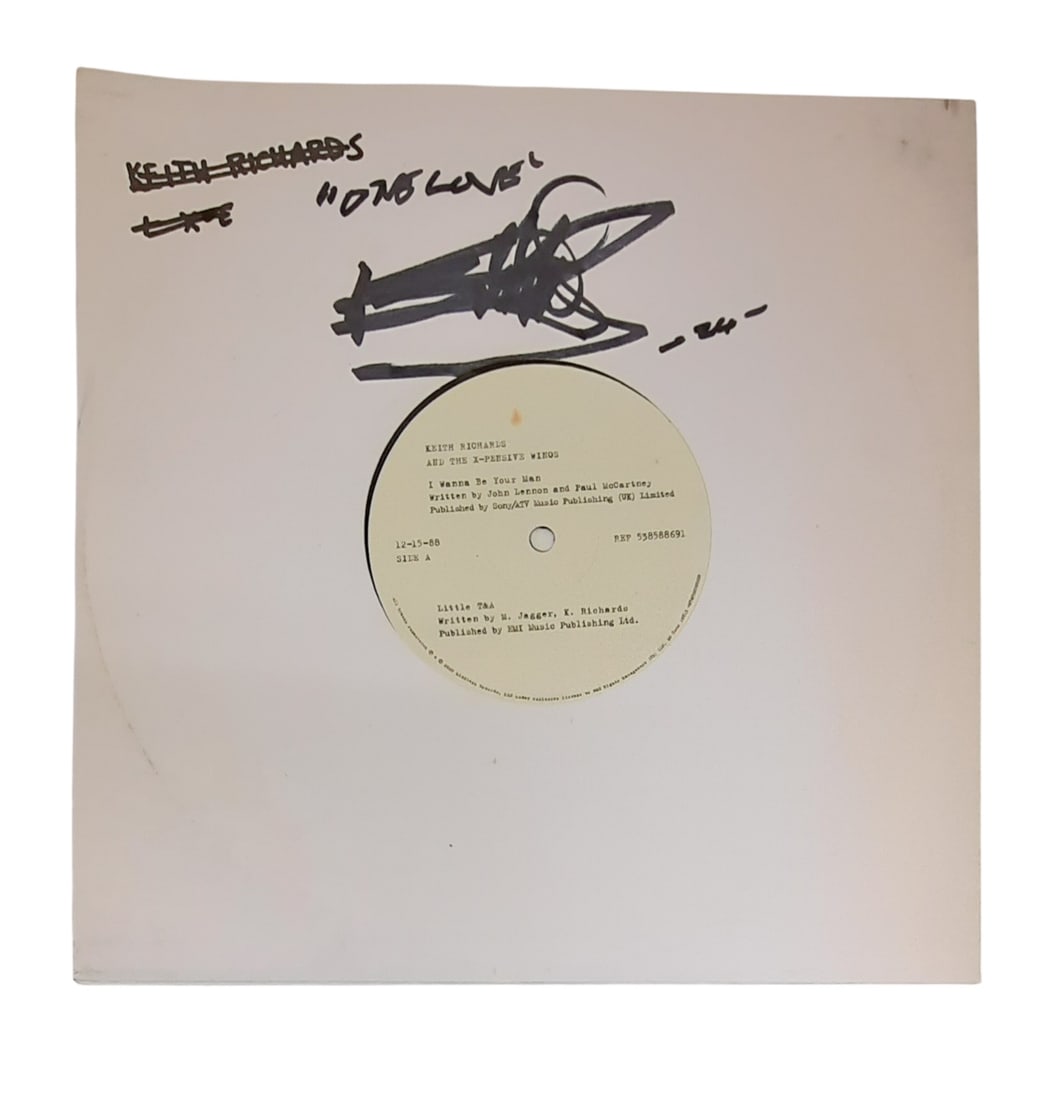 Keith Richards Signed 12" Vinyl: This lot is a 12" vinyl (I Wanna Be Your Man/Little T&A) autographed on vinyl cover by Keith Richards. Item comes with third-party authentication and affixed tamper-proof holographic QR sticker leadin