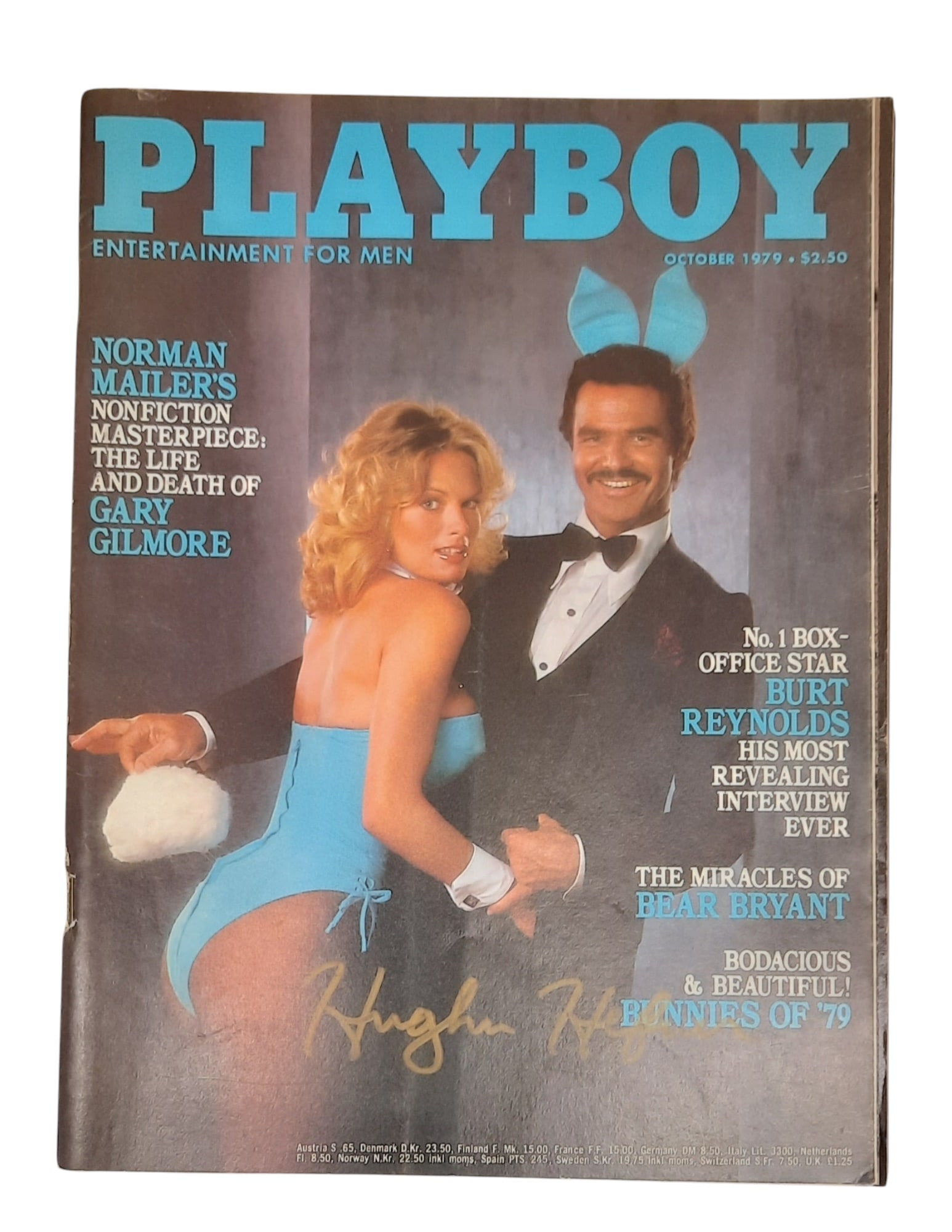 Hugh Hefner Signed October 1979 Playboy Magazine: This lot is a Playboy magazine (October 1979) autographed by Hugh Hefner. Item comes with third-party authentication and affixed tamper-proof holographic QR sticker leading to item details and scoring