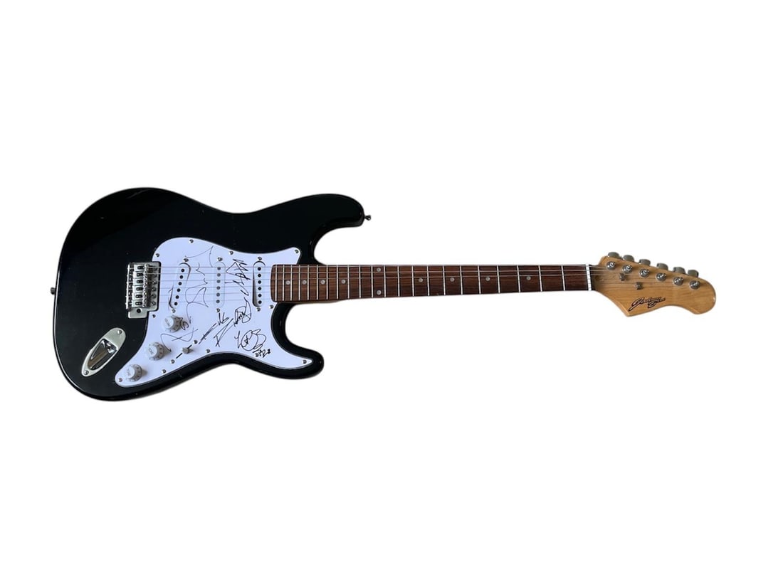 The Rolling Stones Signed Electric Guitar: This lot is an electric guitar, autographed on the pickguard by Mick Jagger, Keith Richards, Ronnie Wood and Charlie Watts of The Rolling Stones. Item comes with third-party authentication and affixed