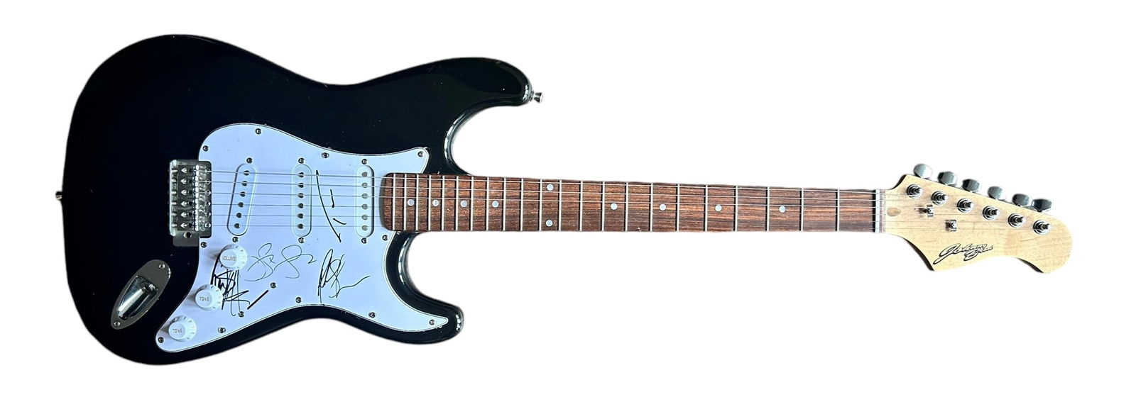 Bon Jovi Signed Electric Guitar: This lot is an electric guitar, autographed on the pickguard by Jon Bon Jovi, Tico Torres, David Bryan and Richie Sambora of Bon Jovi. Item comes with Certificate of Authenticity, guaranteeing it for