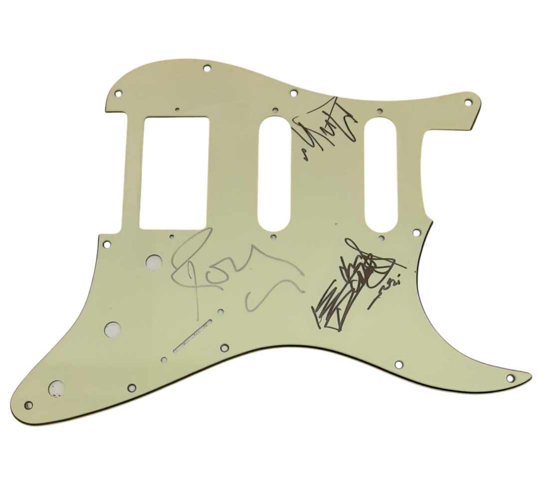 The Rolling Stones Signed Pickguard: This lot is a pickguard, autographed by Mick Jagger, Keith Richards and Ronnie Wood of The Rolling Stones. Item comes with third-party authentication and affixed tamper-proof holographic QR sticker le