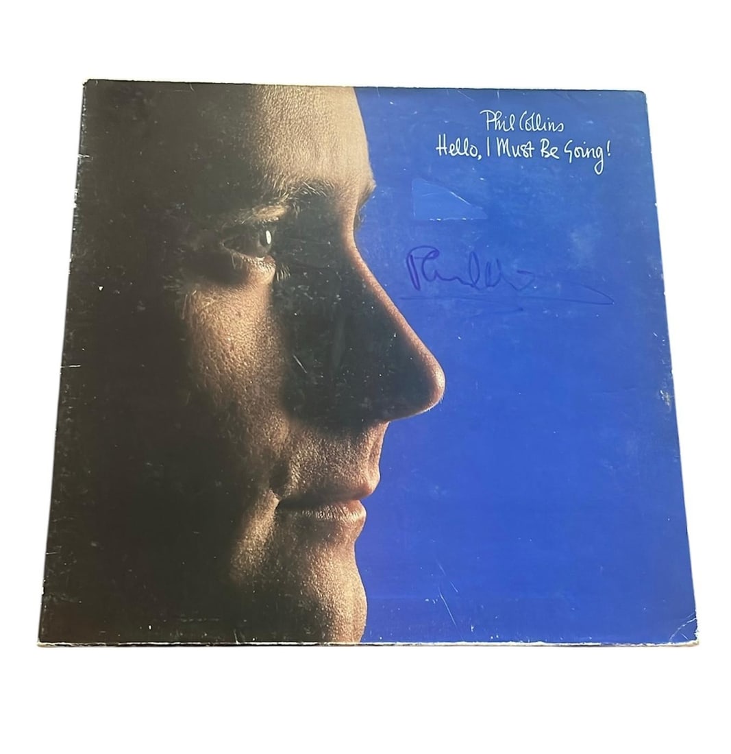 Phil Collins Signed Vinyl LP: This lot is a vinyl LP (Hello, I Must Be Going), autographed on the front of the vinyl cover by Phil Collins. Item comes with third-party authentication and affixed tamper-proof holographic QR sticker