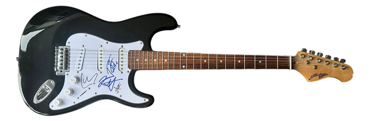 Metallica Signed Electric Guitar: This lot is an electric guitar, autographed on the pickguard by James Hetfield, Kirk Hammett, Lars Ulrich and Robert Trujillo of Metallica. Item comes with third-party authentication and affixed tampe