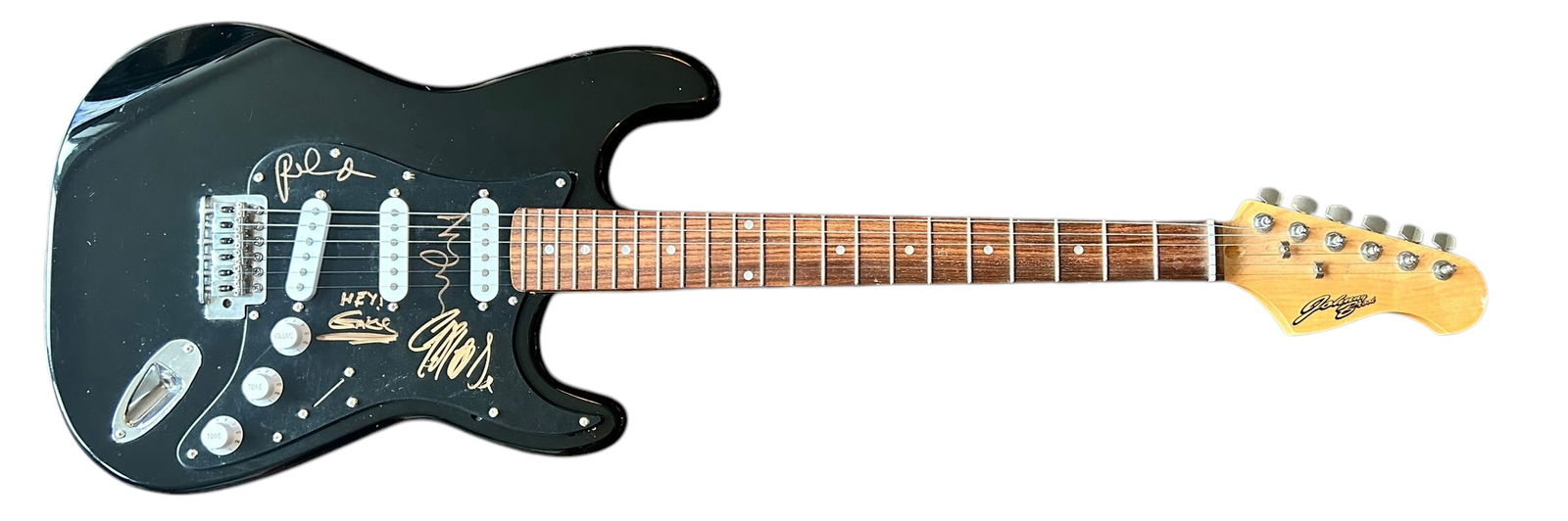 The Libertines Signed Electric Guitar: This lot is an electric guitar, autographed by Pete Doherty, Carl Barat, John Hassall and Gary Powell of The Libertines. Item comes with third-party authentication and affixed tamper-proof holographic