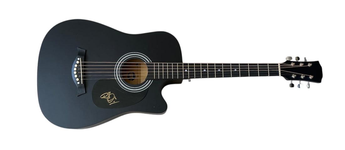 Led Zeppelin Robert Plant Signed Acoustic Guitar: This lot is an acoustic guitar, autographed on the plate by Robert Plant of Led Zeppelin. Item comes with third-party authentication and affixed tamper-proof holographic QR sticker leading to item det