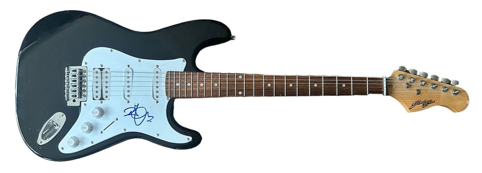 Robert Plant Led Zeppelin Signed Electric Guitar: This lot is an electric guitar, autographed on the pickguard in blue sharpie pen by Robert Plant. Item comes with Certificate of Authenticity, guaranteeing it for a lifetime.