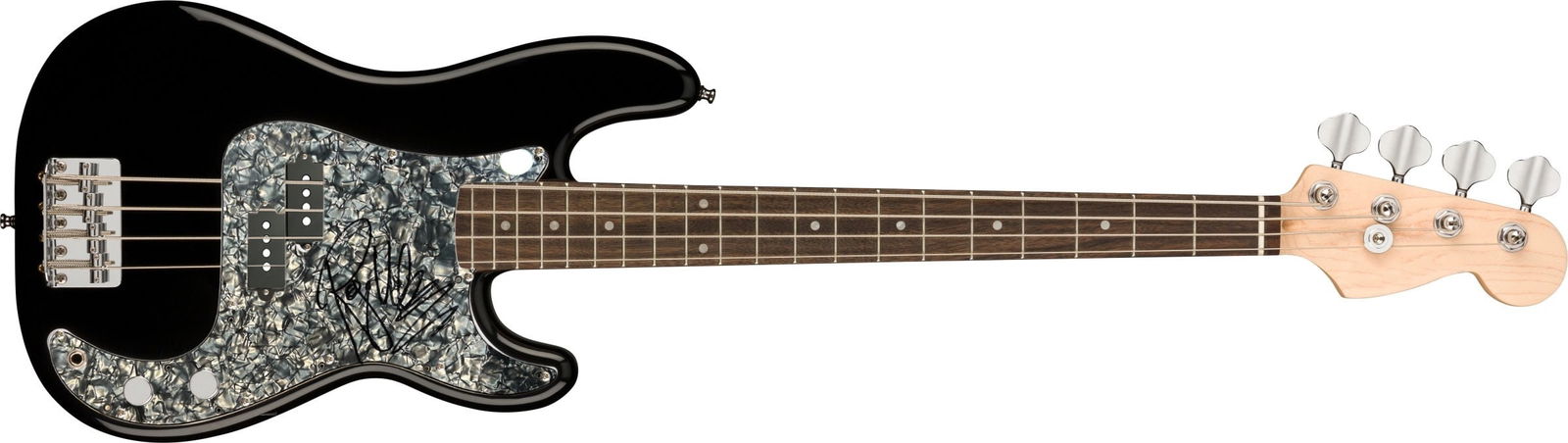 Roger Waters Pink Floyd Signed Bass Guitar: This lot is a bass guitar, autographed on the pickguard by Roger Waters of Pink Floyd. Item comes with third-party authentication and affixed tamper-proof holographic QR sticker leading to item detail