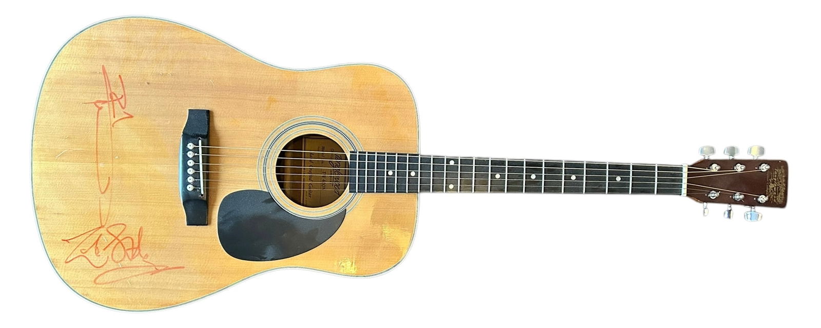 The Who Signed Acoustic Guitar: This lot is an acoustic guitar, autographed on the body by Pete Townshend and Zak Starkey of The Who. Item comes with third-party authentication and affixed tamper-proof holographic QR sticker leading