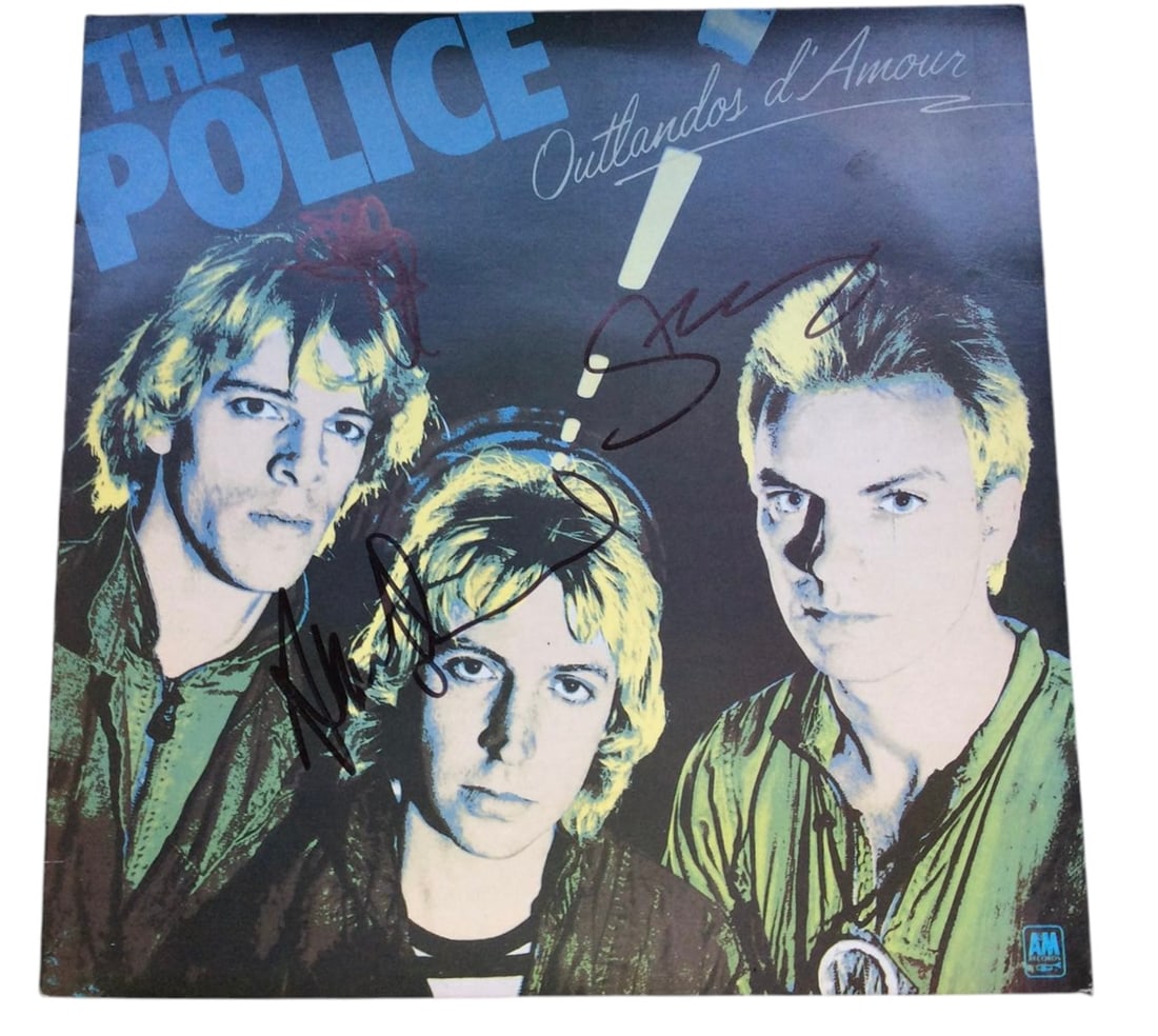 The Police Signed Vinyl LP: This lot is a vinyl LP (Outlandos D'Amour) autographed by Sting, Andy Summers and Stewart Copeland of The Police. Item comes with third-party authentication and affixed tamper-proof holographic QR sti