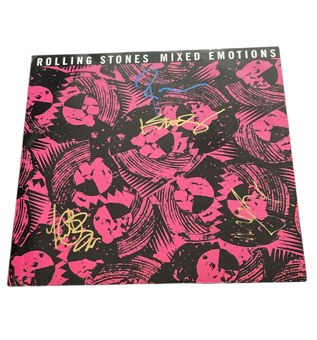 The Rolling Stones Signed 12" Vinyl: This lot is a 12" vinyl (Mixed Emotions), autographed on the front of the vinyl cover by Mick Jagger, Keith Richards, Ronnie Wood and Charlie Watts of The Rolling Stones. Item comes with third-party a