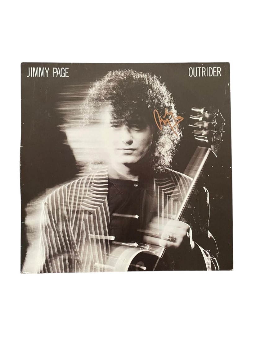 Jimmy Page Signed Vinyl LP: This lot is a vinyl LP (Outrider), autographed on the front of the vinyl cover by Jimmy Page. Item comes with third-party authentication and affixed tamper-proof holographic QR sticker leading to item