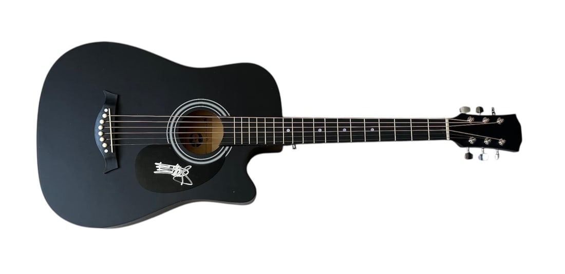 The Rolling Stones Keith Richards Signed Acoustic Guitar: This lot is an acoustic guitar, autographed on the plate by Keith Richards of The Rolling Stones. Item comes with third-party authentication and affixed tamper-proof holographic QR sticker leading to 